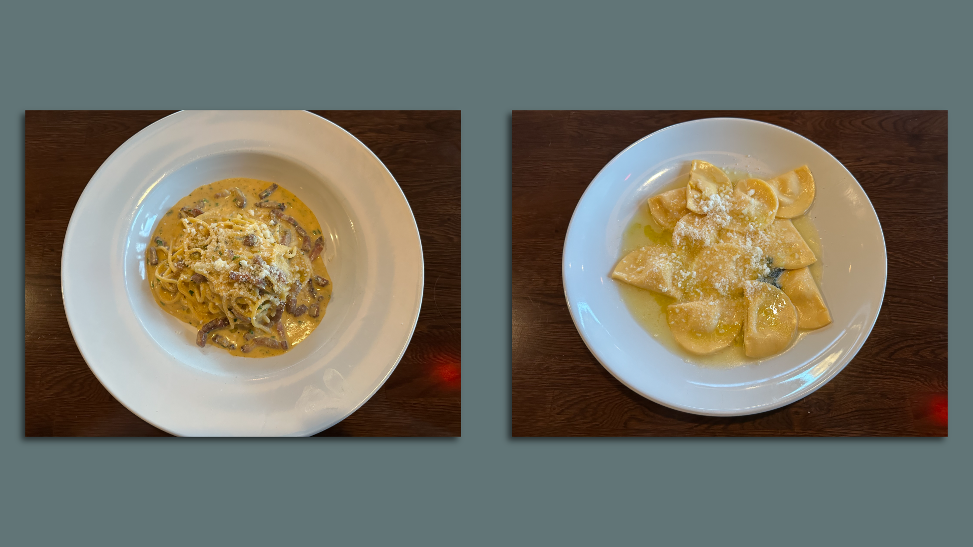photos of two pasta dishes