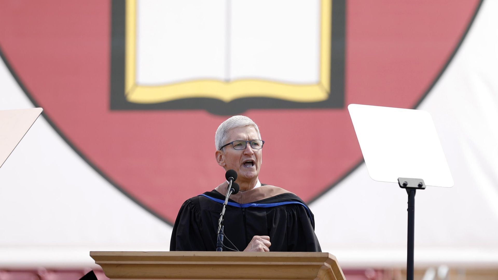 Apple CEO Tim Cook at the lectern during Sunday's commencement for Stanford graduates