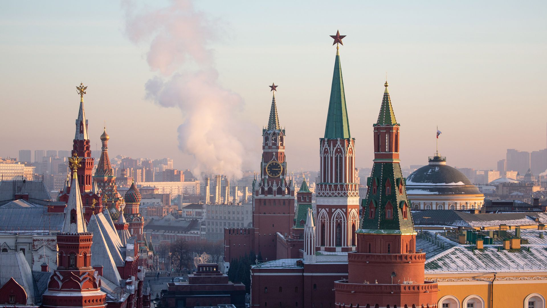 The Kremlin, viewed from the roof of the Ritz-Carlton hotel, in Moscow, Russia.