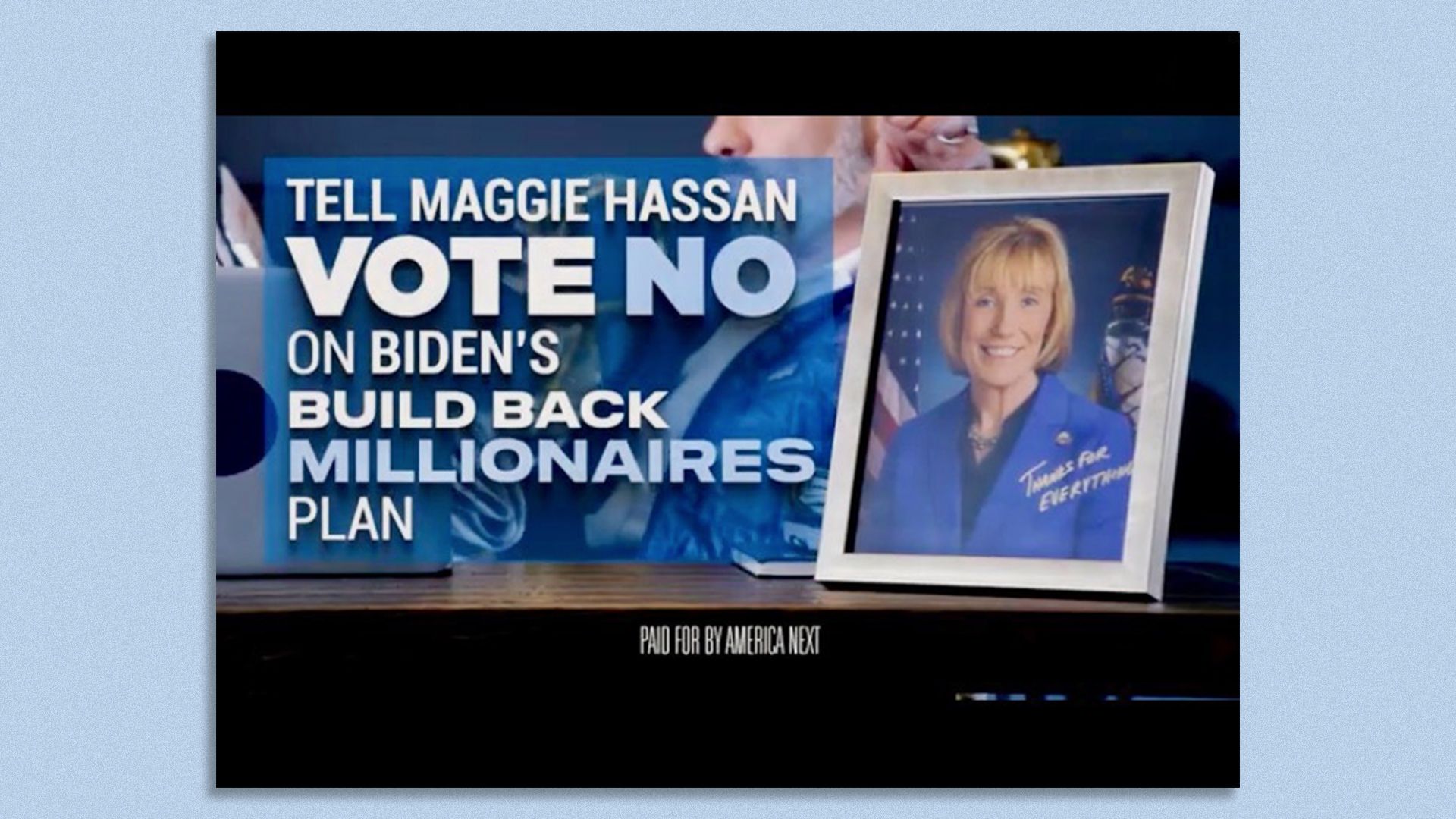 A screenshot shows an ad being run this weekend against N.H. Sen. Maggie Hassan.