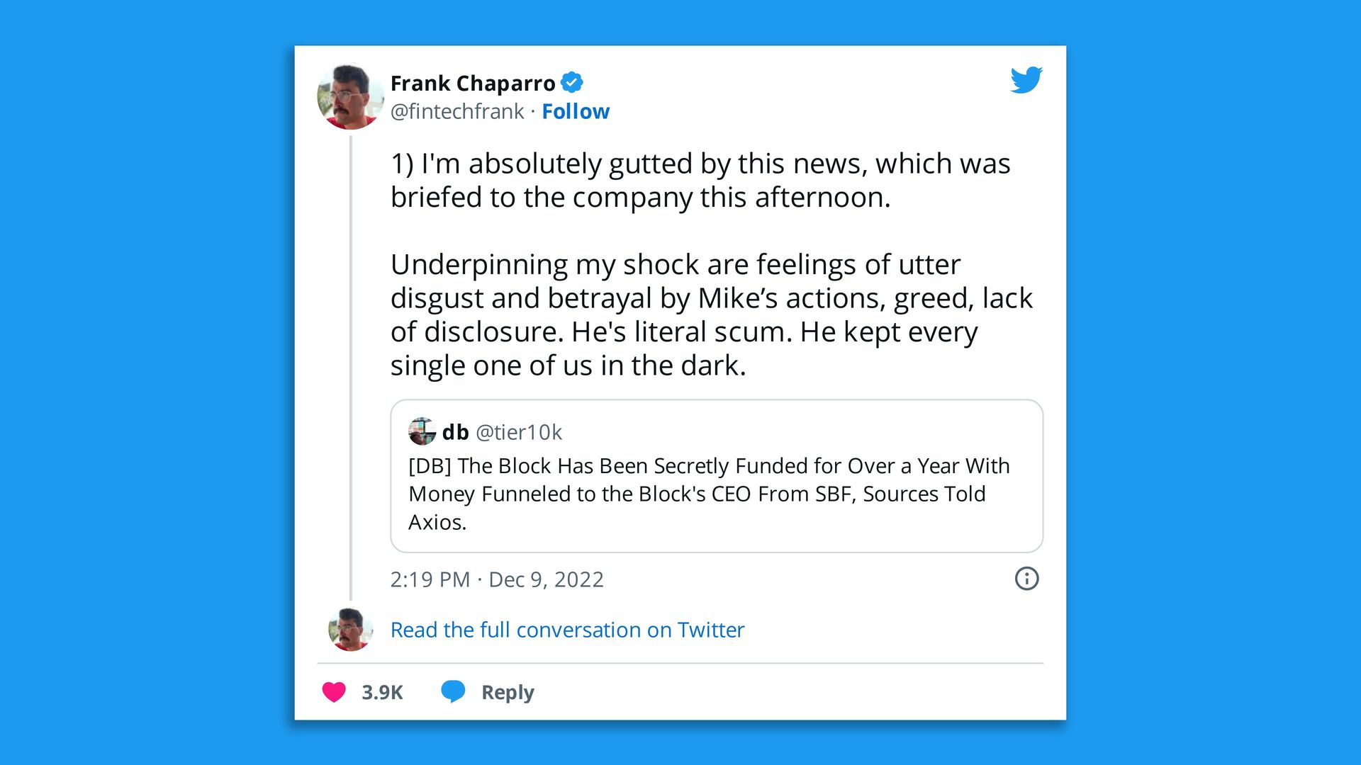 Frank Chapparo, reporter at the Block, expresses shock 