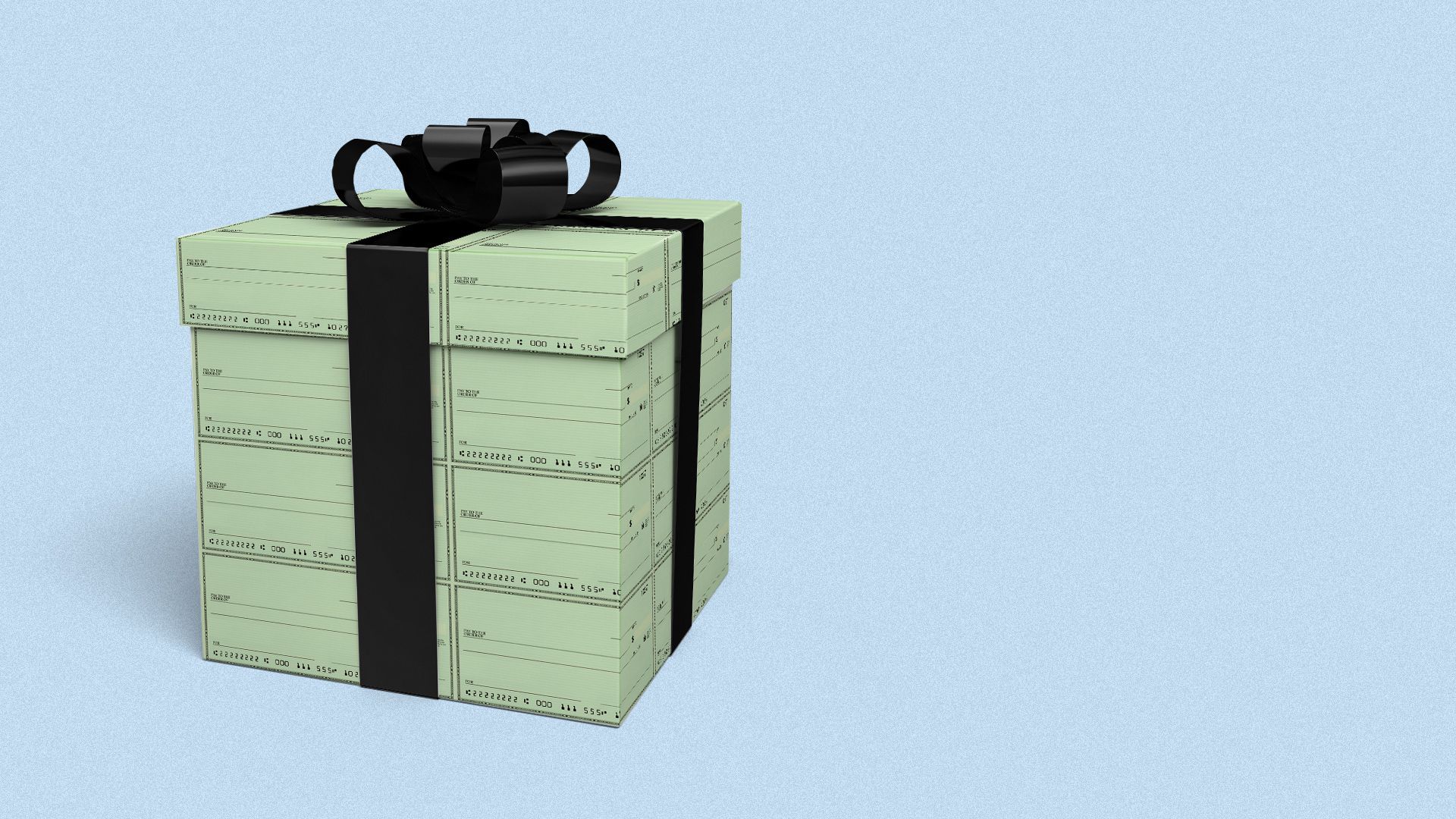 Illustration of a package wrapped in blank checks. 