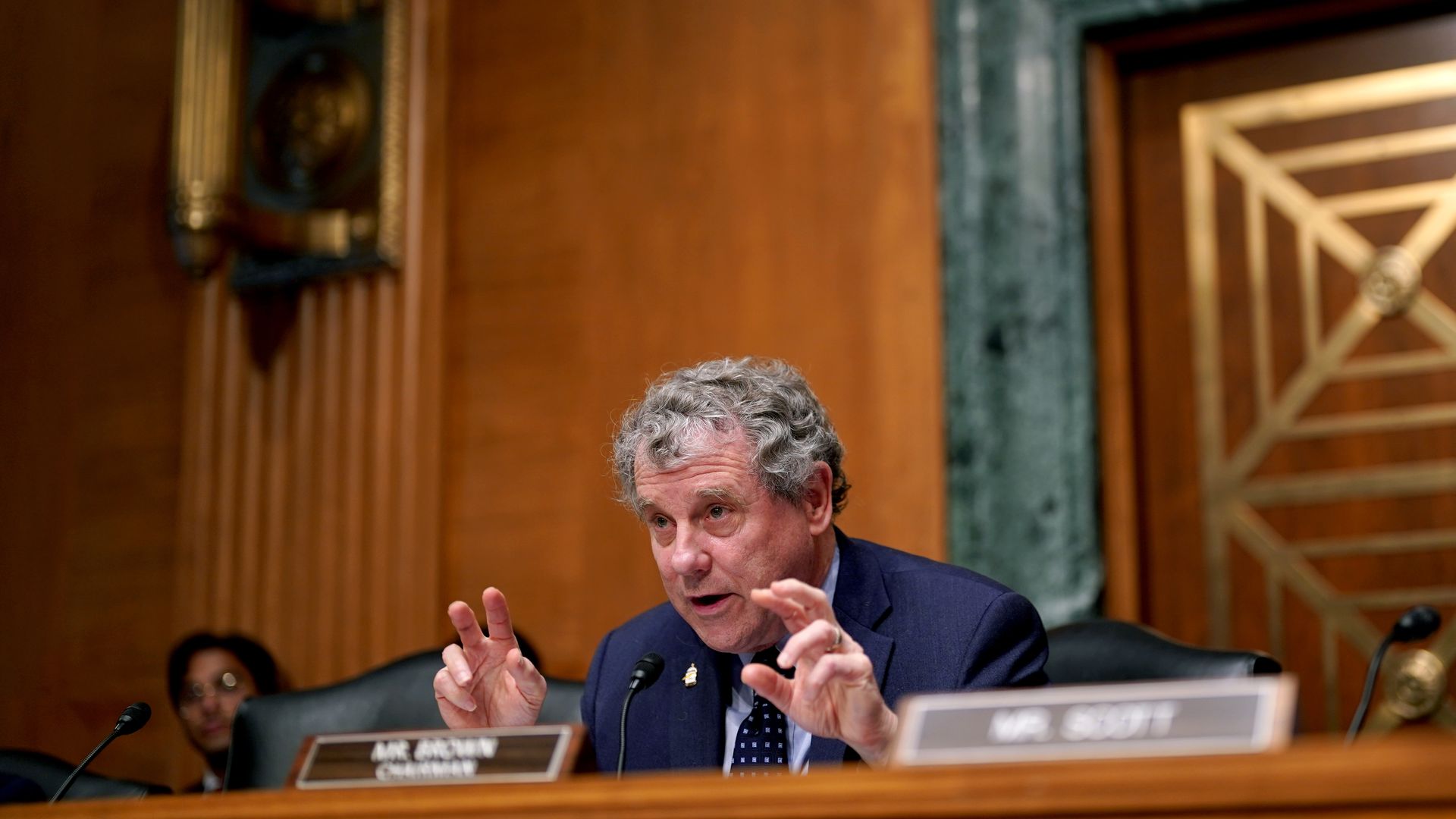 enator Sherrod Brown, a Democrat from Ohio and chairman of the Senate Banking, Housing, and Urban Affairs Committee, during a hearing in Washington, DC, US, on Thursday, March 7, 2024.