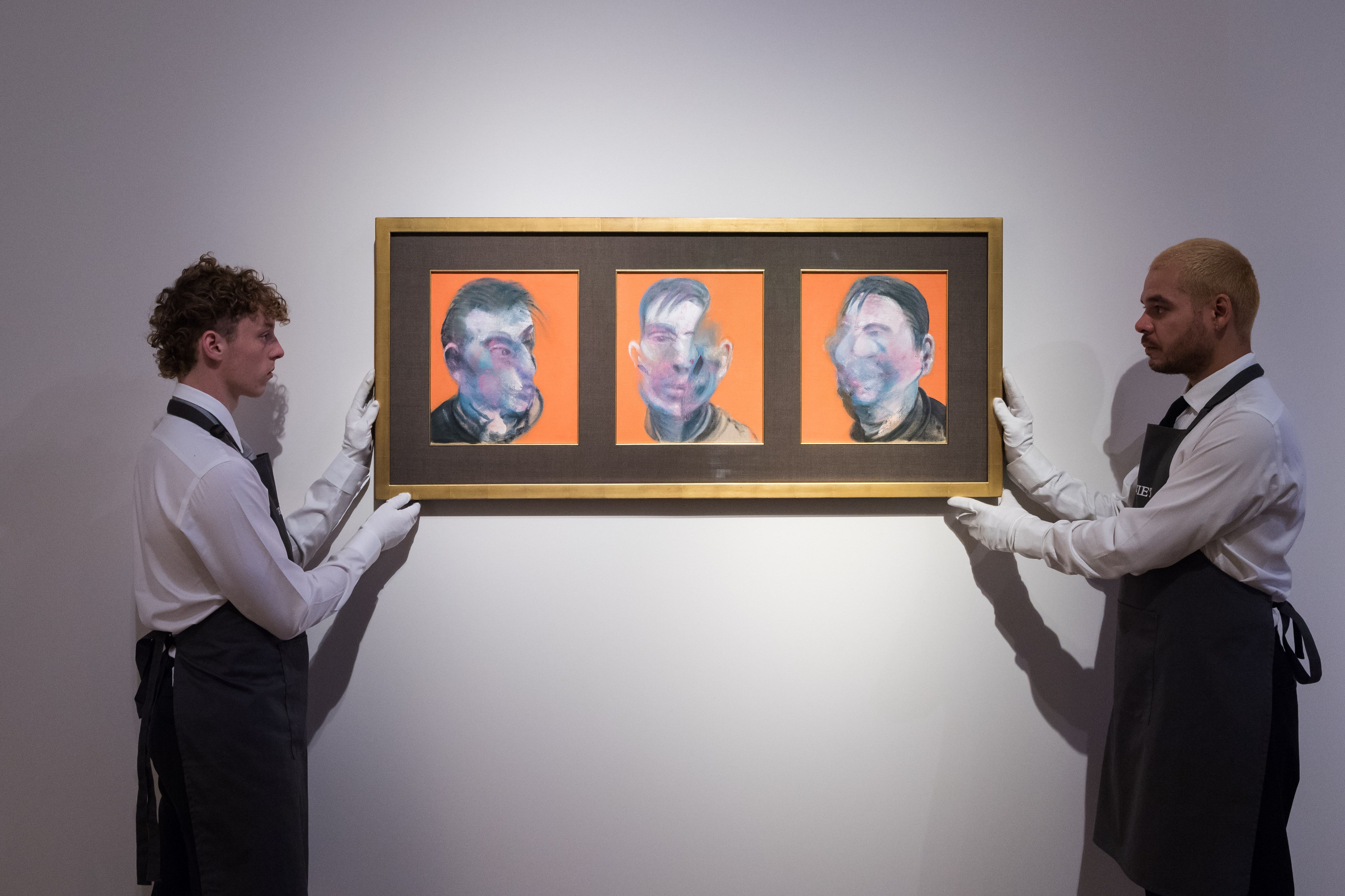 A painting titled 'Three Studies for Self-Portrait' by Francis Bacon.