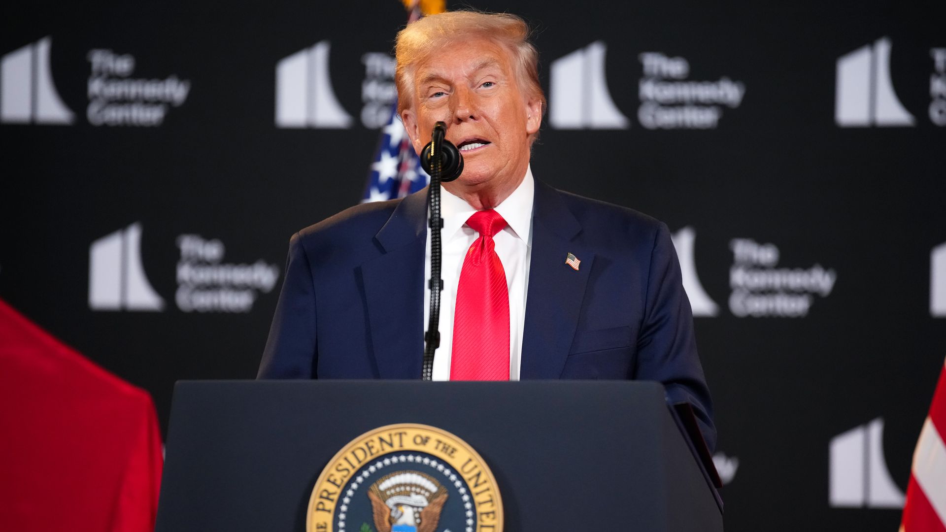 President Trump announces the new class of Kennedy Center honorees at a press conference in D.C. yesterday.