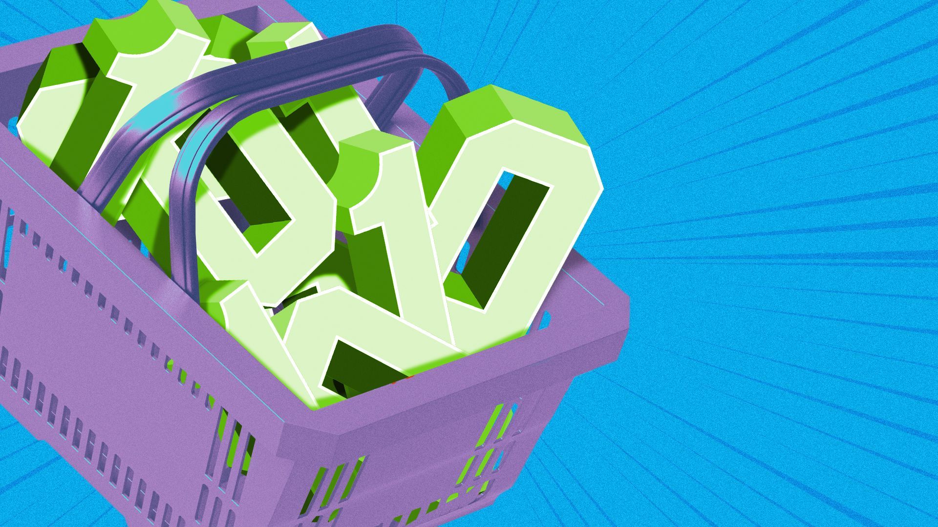 Illustration of a shopping basket filled with binary code