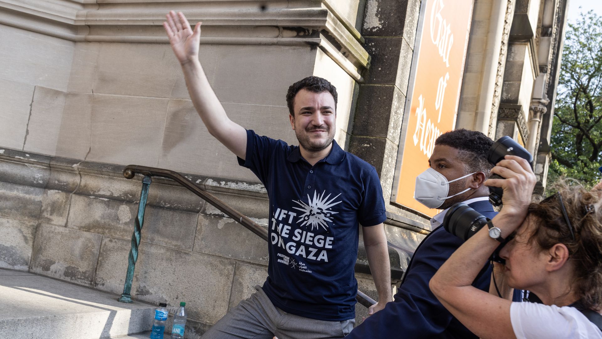 Pro-Palestinian activist and former Columbia University student Mahmoud Khalil speaks during a rally on the steps of the Cathedral of St. John the Divine on June 22 in New York City.