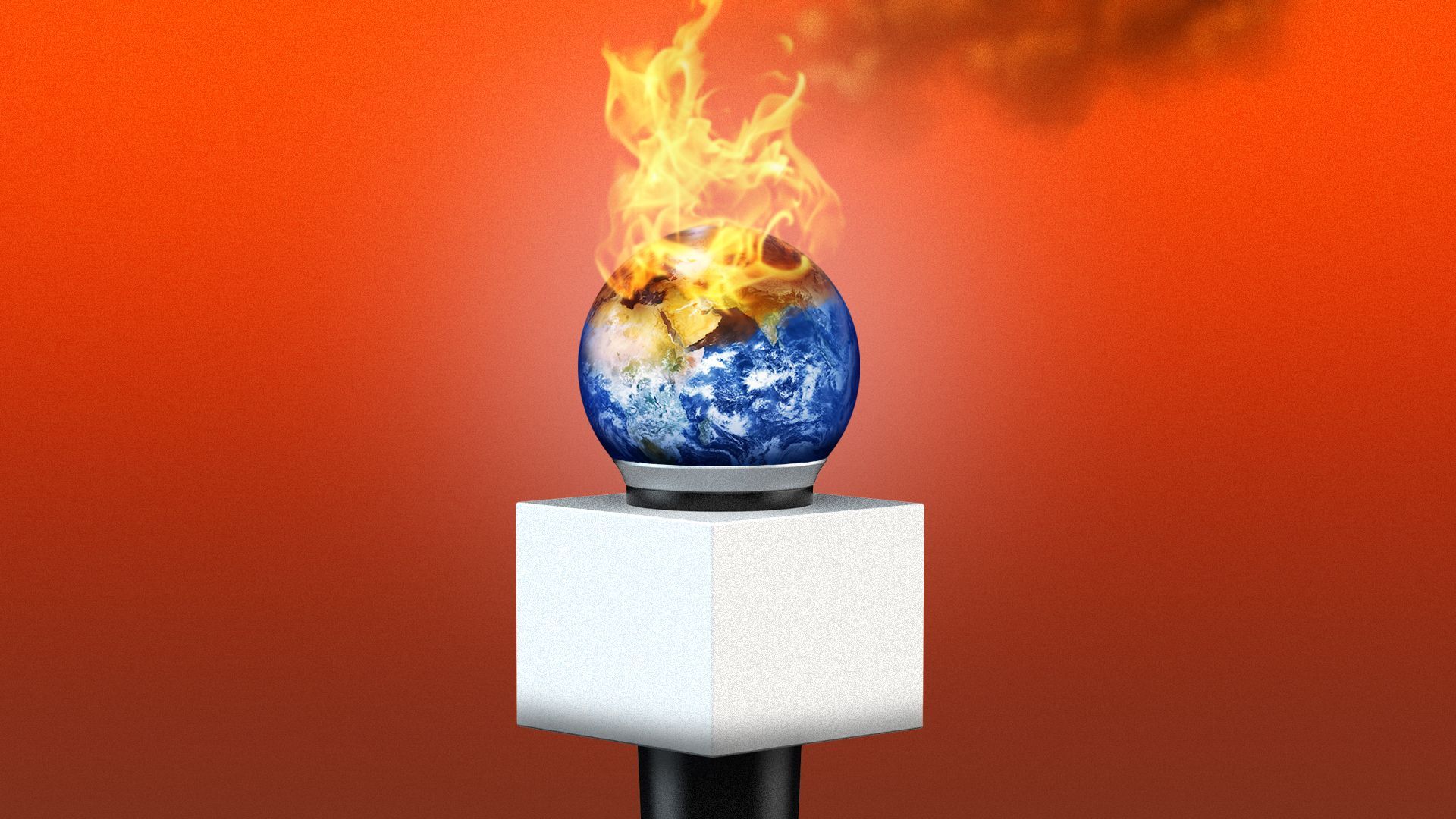 Illustration of a reporter's microphone with an earth at the top that's on fire