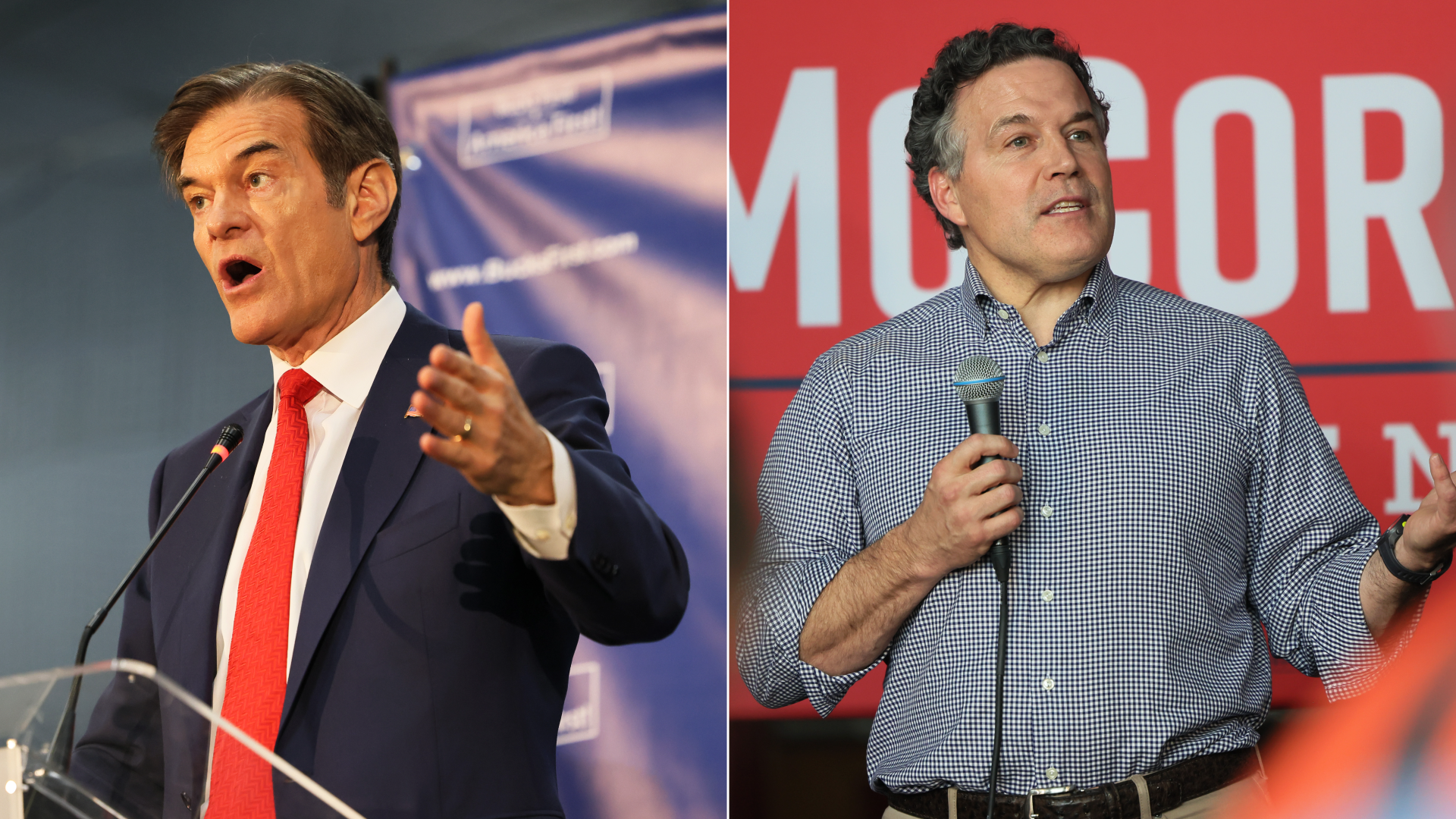 Mehmet Oz and Dave McCormick. Photos: Michael M. Santiago/Getty Images