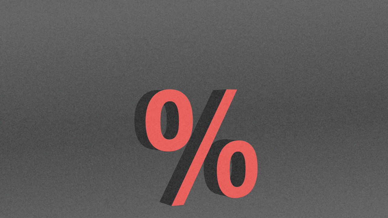 Animated illustration of a cursor arrow falling onto a percent sign and cutting it in two.