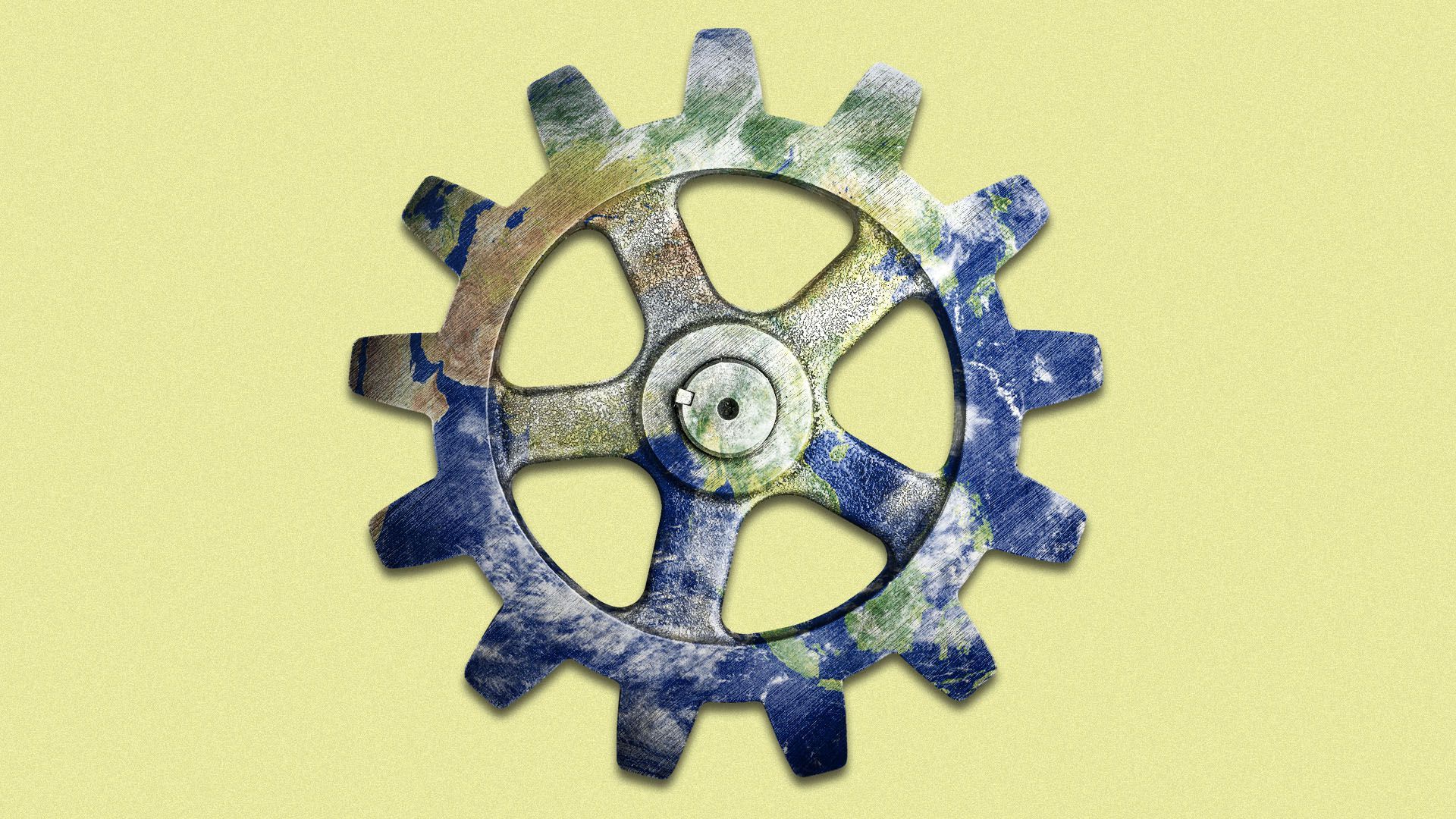 Illustration of the Earth shaped like metal cog