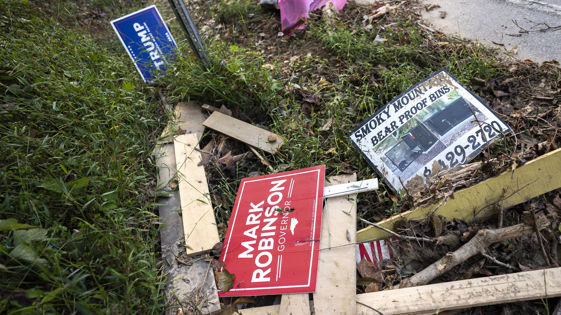 Campaign signs in debris