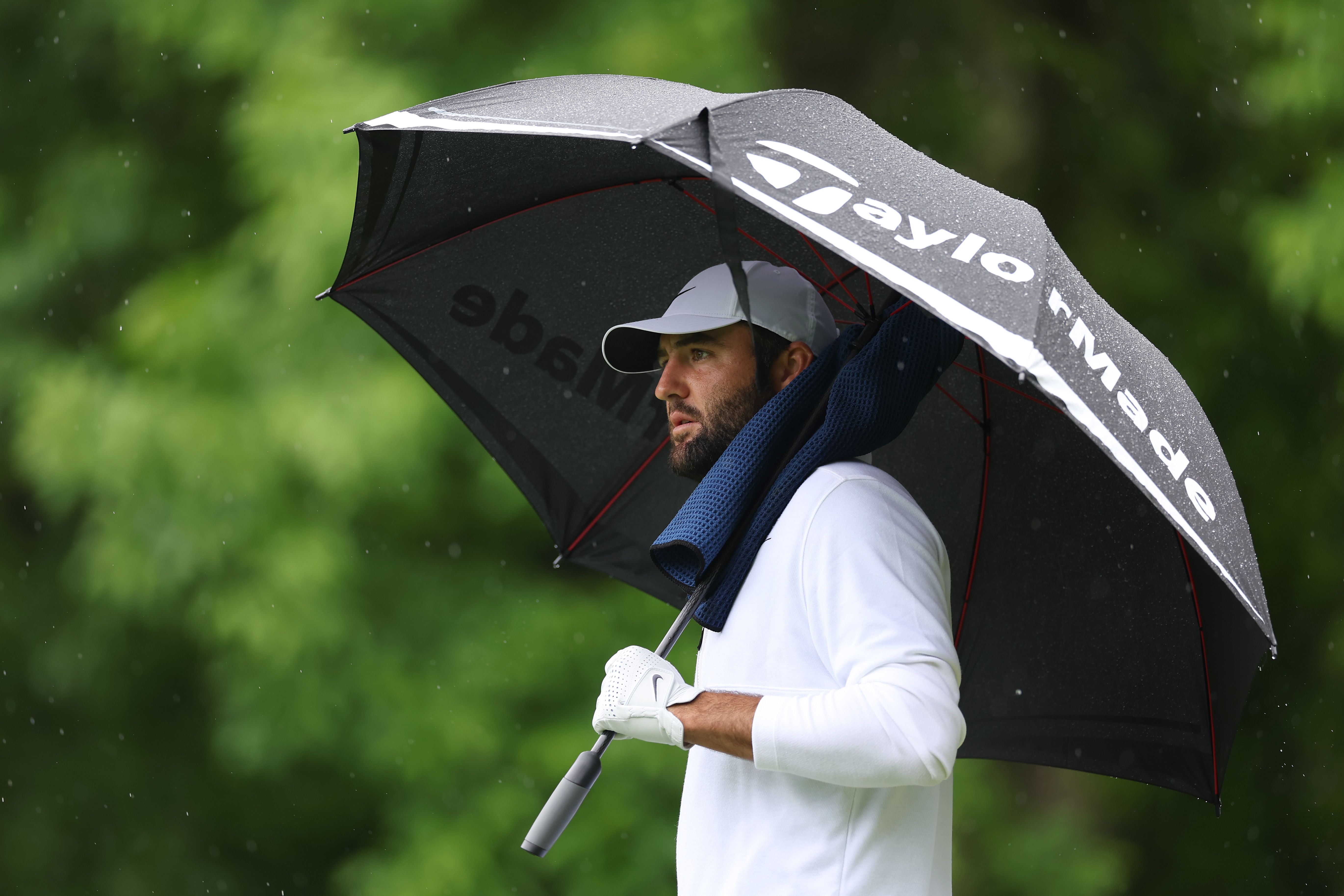 Scottie Scheffler of the United States looks on from the second hole during the second round of the 2024 PGA Championship at Valhalla Golf Club on May 17, 2024 in Louisville, Kentucky.