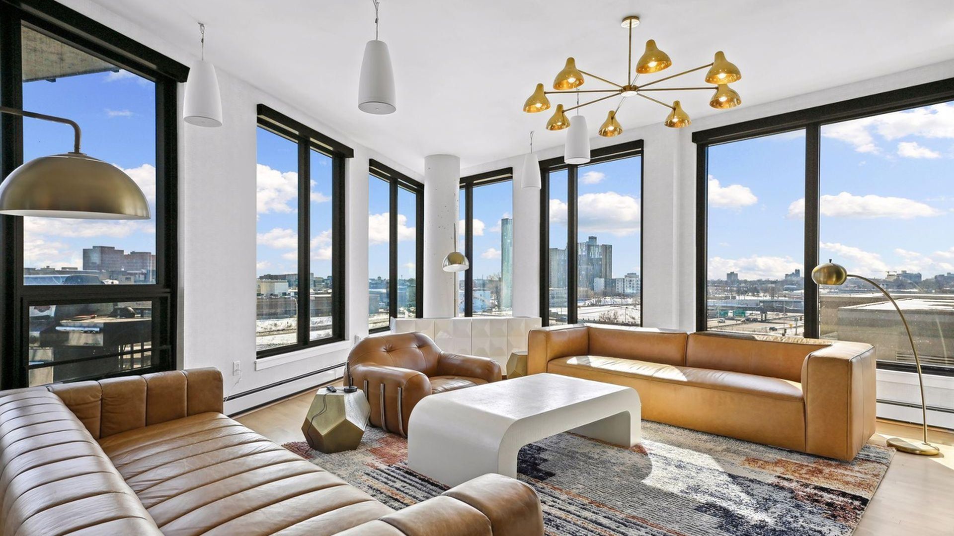 modern living room with walls of windows