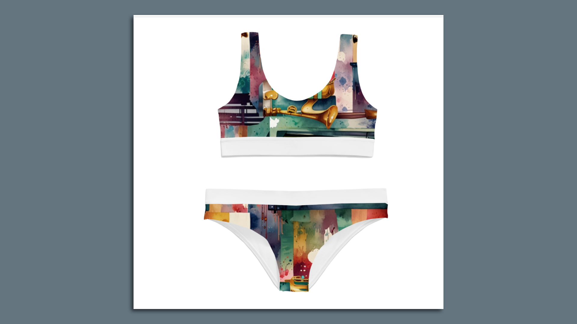 A bralette and underwear with a graphic pattern on it