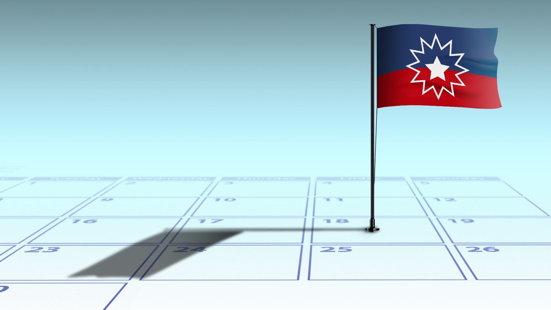 A photo of a blue and red Juneteenth flag.