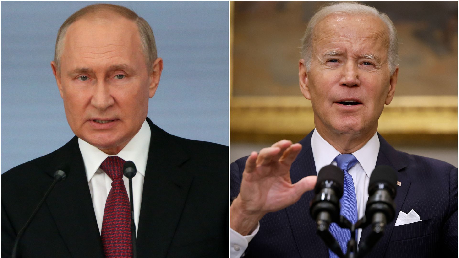 Photo of Vladimir Putin and Joe Biden speaking