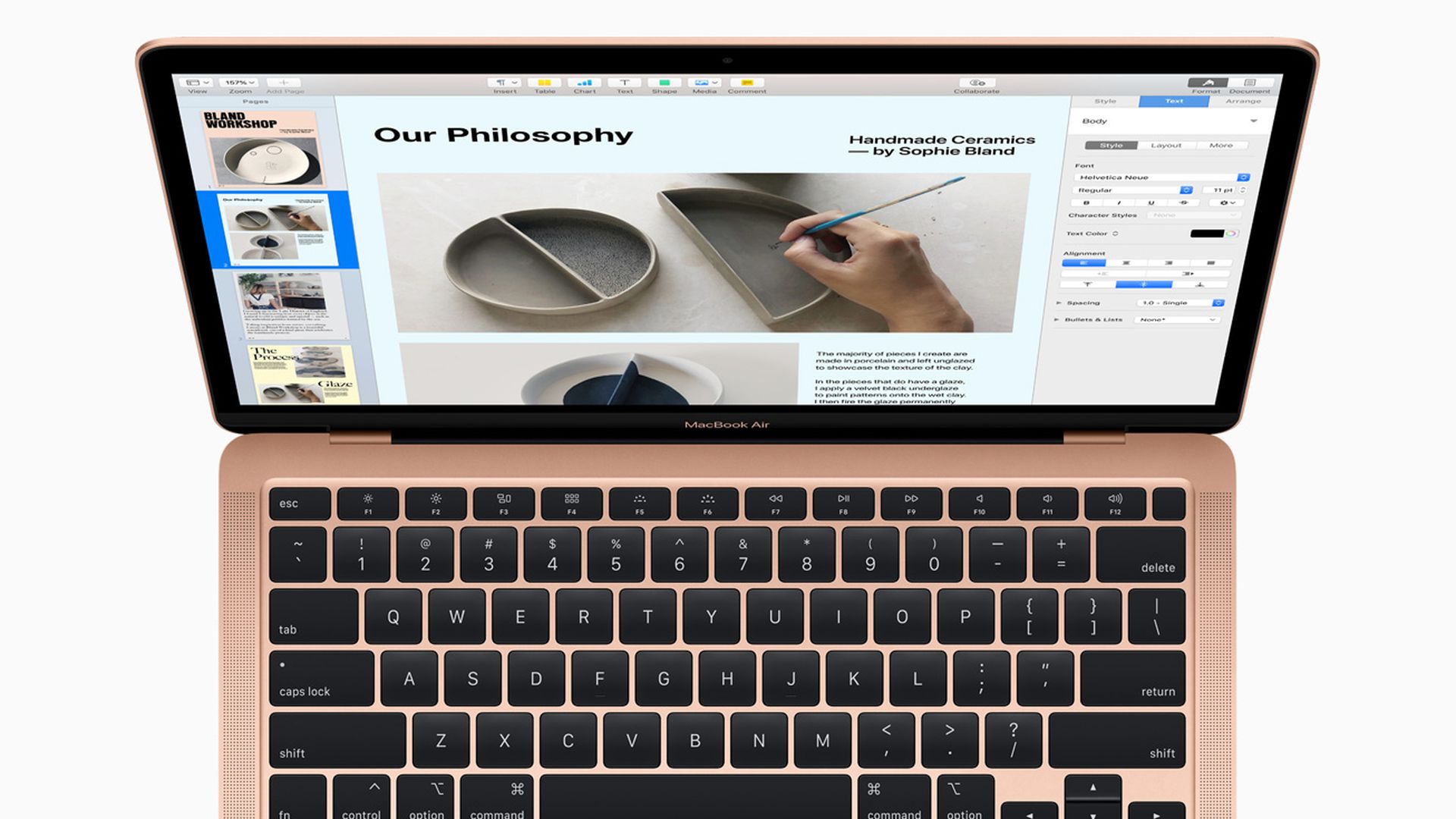 Apple's new MacBook Air, seen here in rose gold, features an improved scissor keyboard