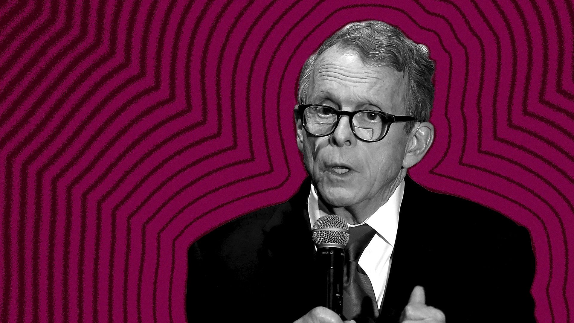 Photo illustration of Ohio Governor Mike DeWine with lines radiating from him.