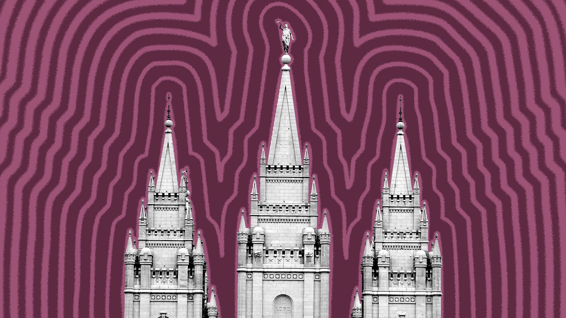 Illustration of the Salt Lake Temple with lines radiating from it.