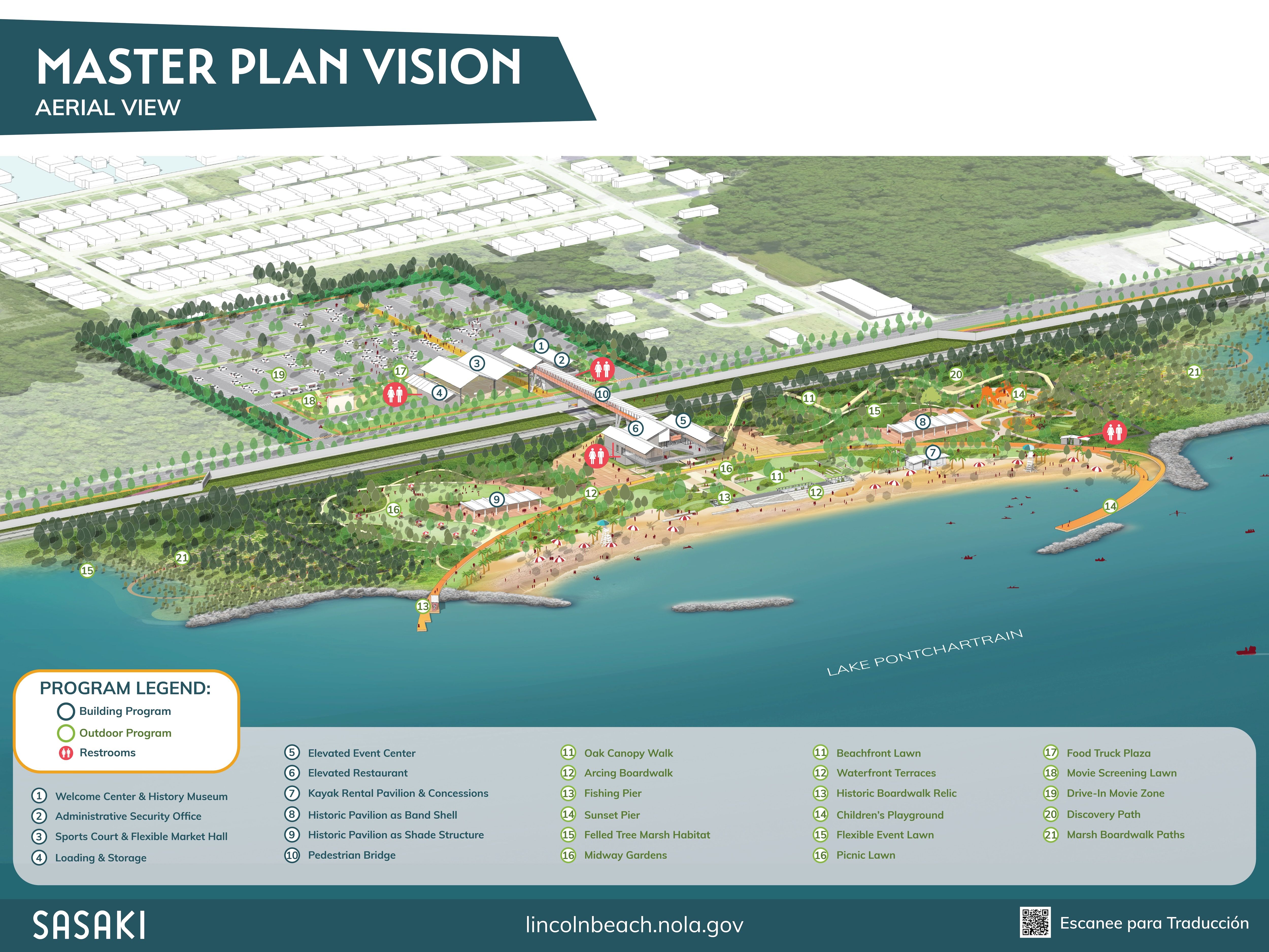 image shows an aerial rendering of the master plan for lincoln beach