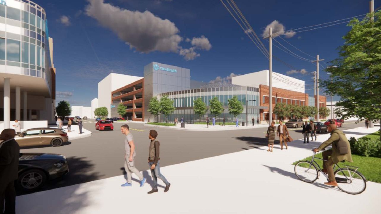 A rendering of a new medical office building and parking garage.