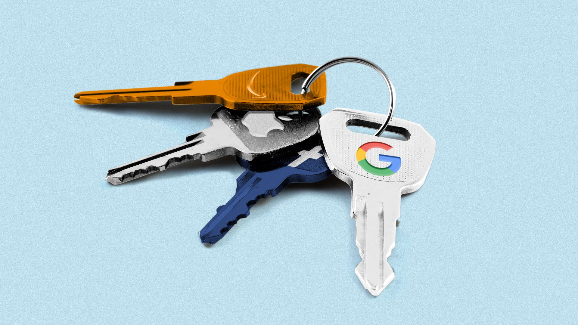 Illustration of keys with big tech logos