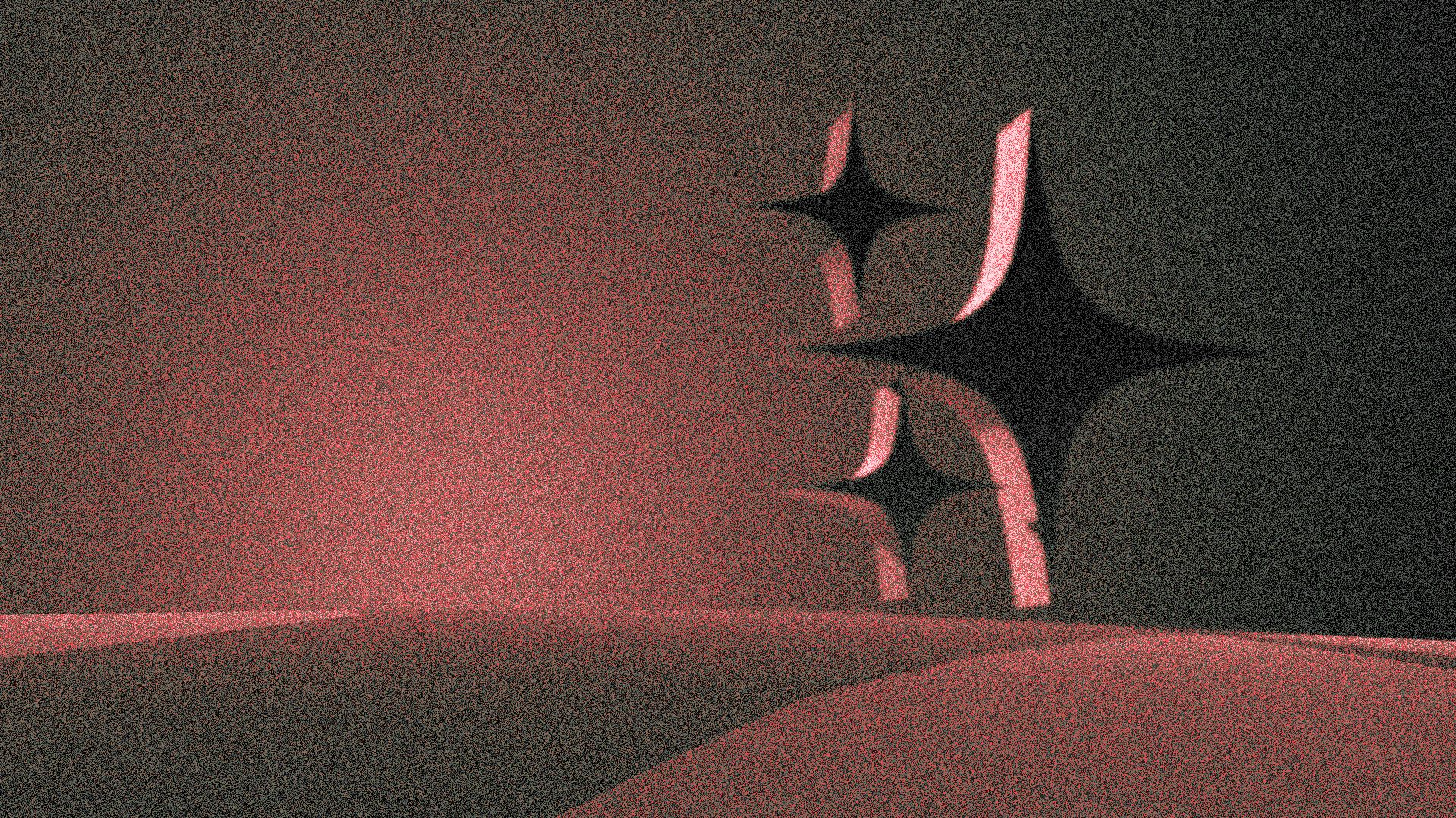 Illustration of an ominous, dark sparkle emoji lit from behind and casting long shadows.