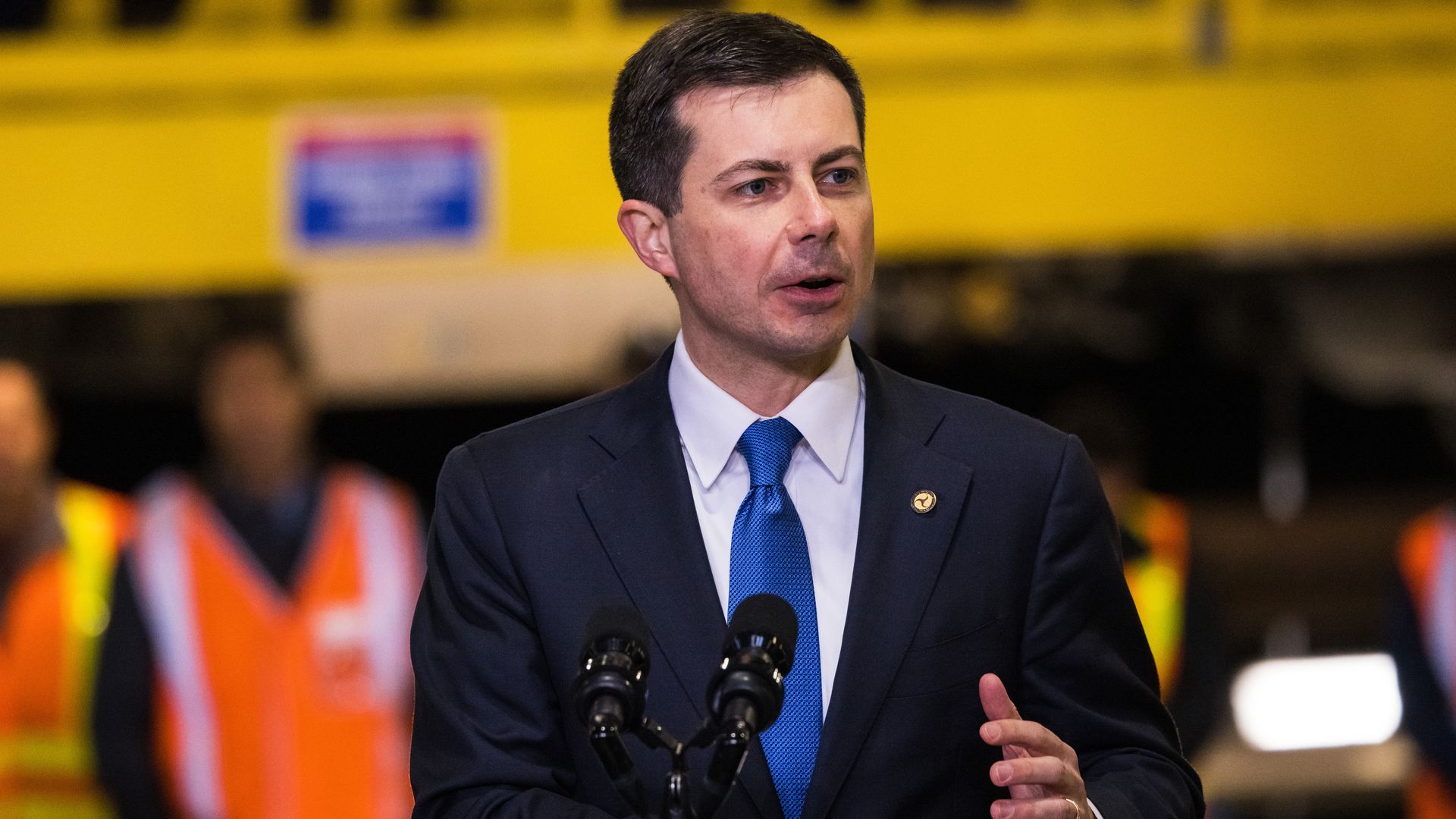 Transportation Secretary Pete Buttigieg speaking in New York City in January 2023.