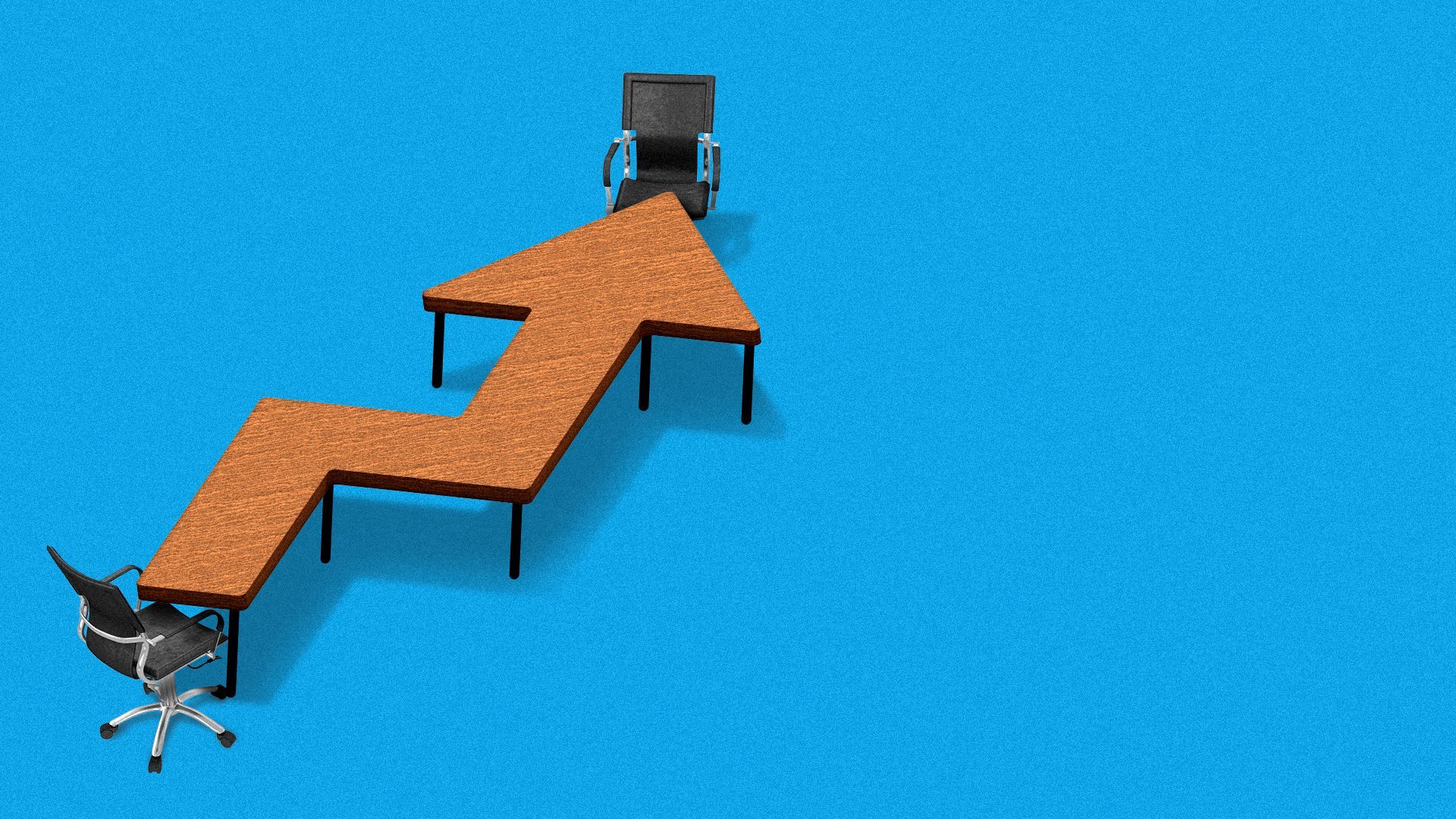 Illustration of a boardroom table shaped like the Buzzfeed logo.