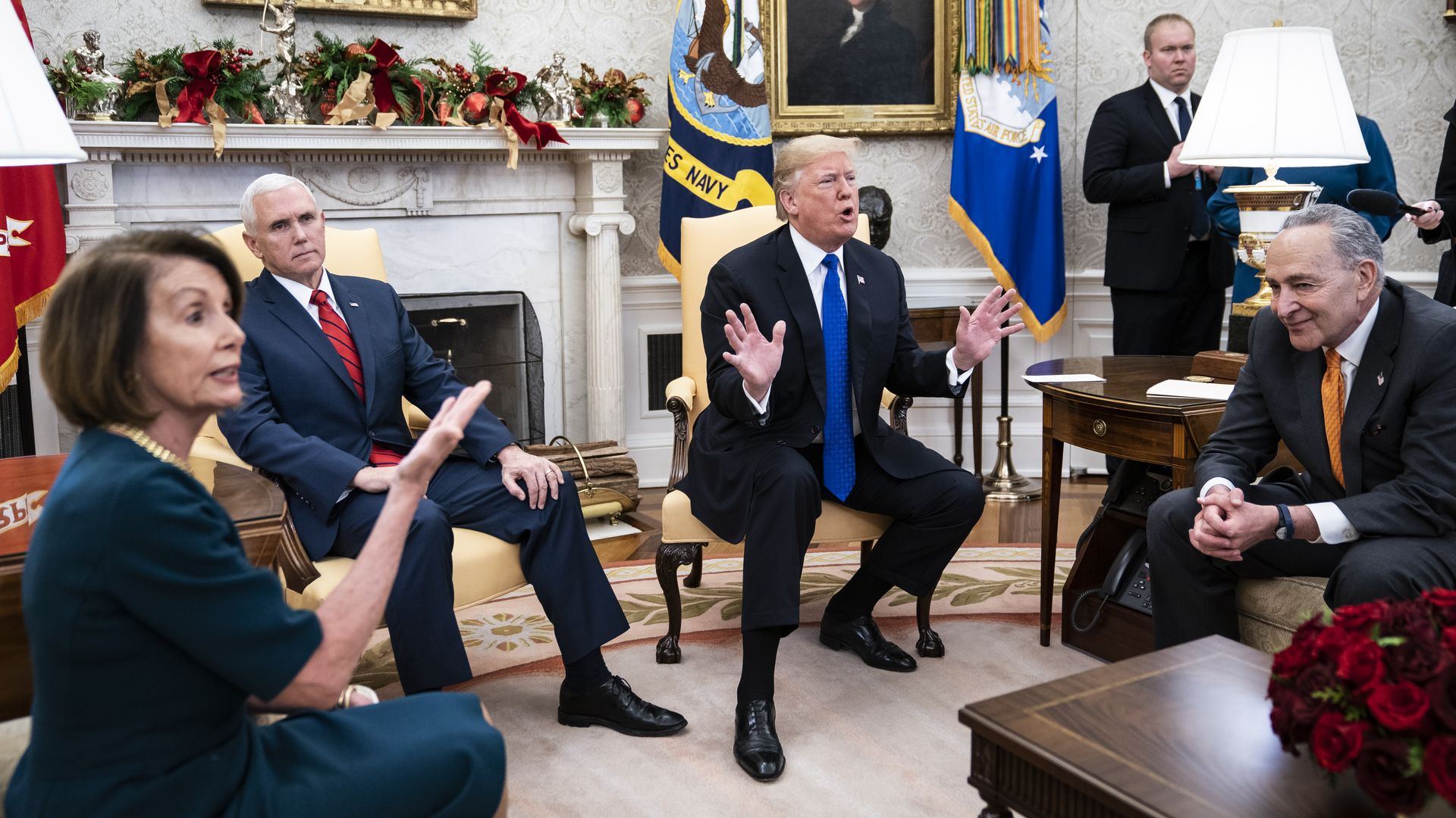 Trump in oval office meeting with Nancy Pelosi and Chuck Schumer.