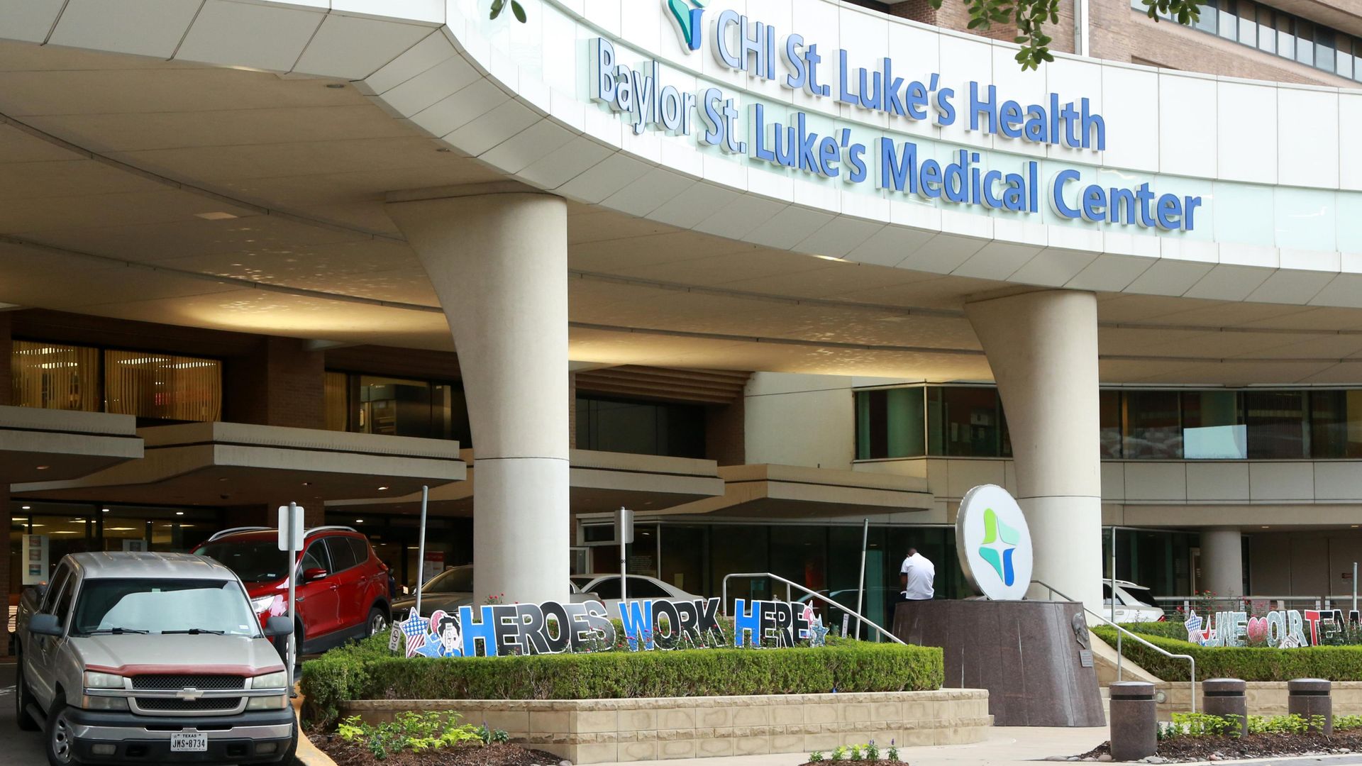 Words reading 'Heroes Work Here' are pictured outside Texas Children's Hospital amid the coronavirus outbreak on June 24, 2020 in Houston, Texas.