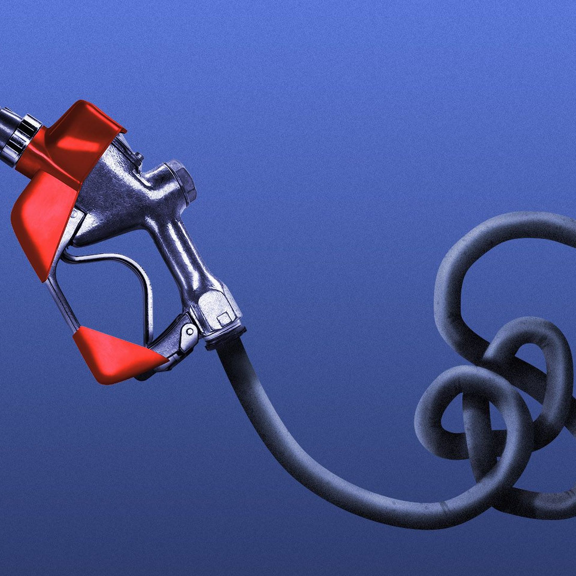 Illustration of a gas pump with a knot in the hose