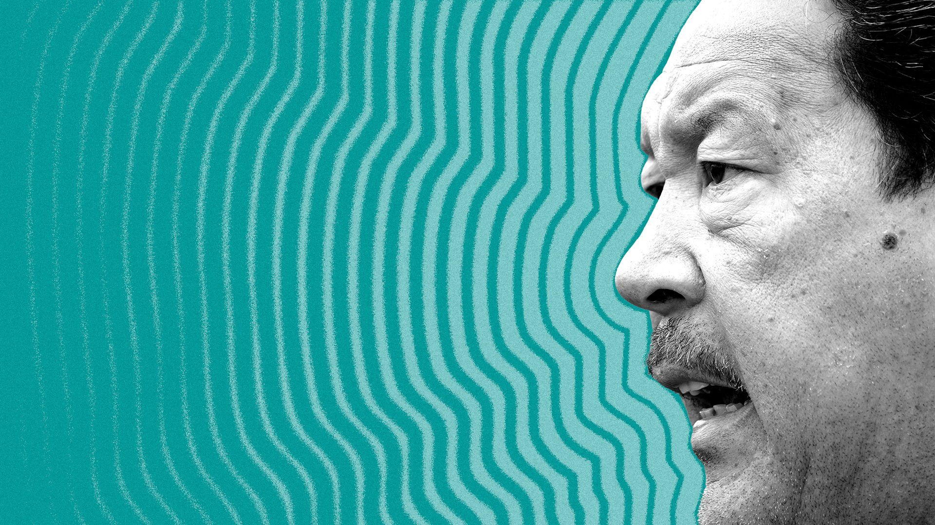 Photo illustration of Seattle Mayor Bruce Harrell with lines radiating from him. 