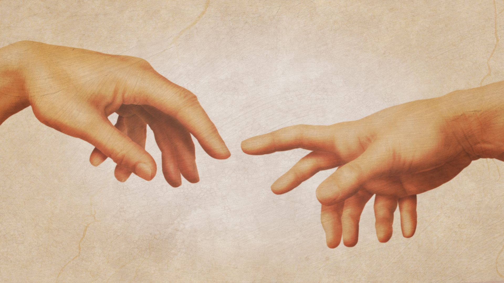 Illustration of The Creation of Adam fresco painting by Michelangelo with multiple extra fingers