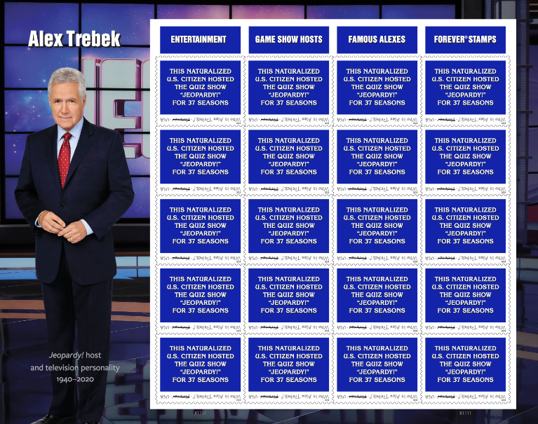 A picture of the Alex Trebek stamp