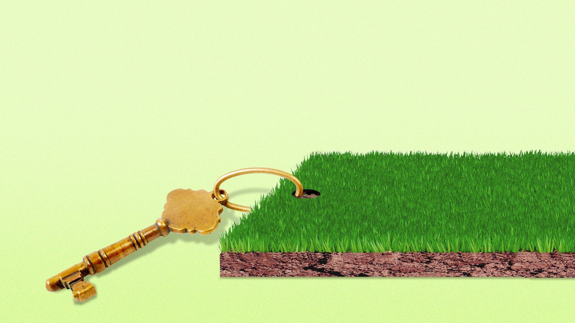 Illustration of a key with a keychain in the shape of a plot of land.