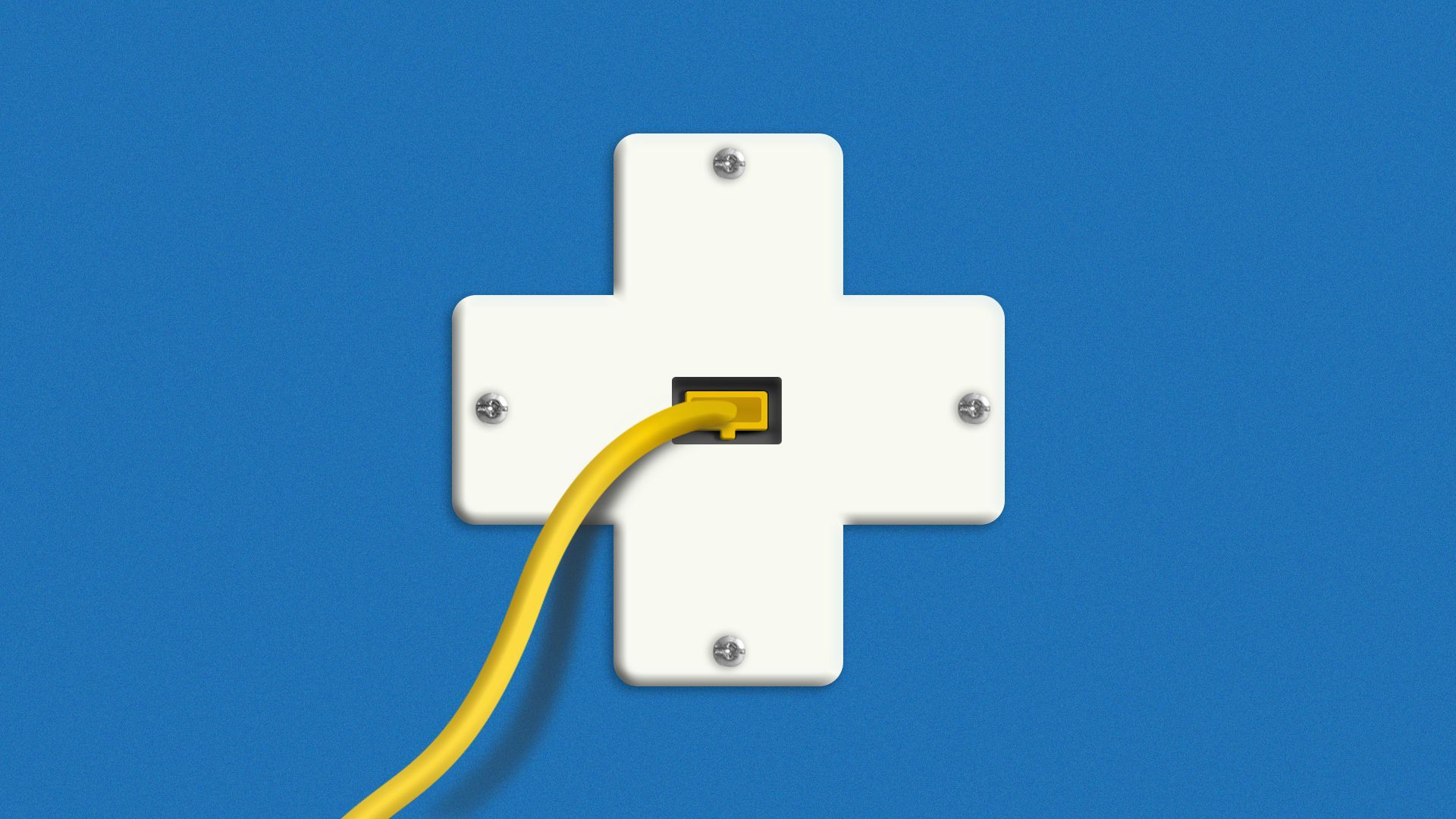 Illustration of an ethernet cable going into a plus sign-shaped wall outlet cover.