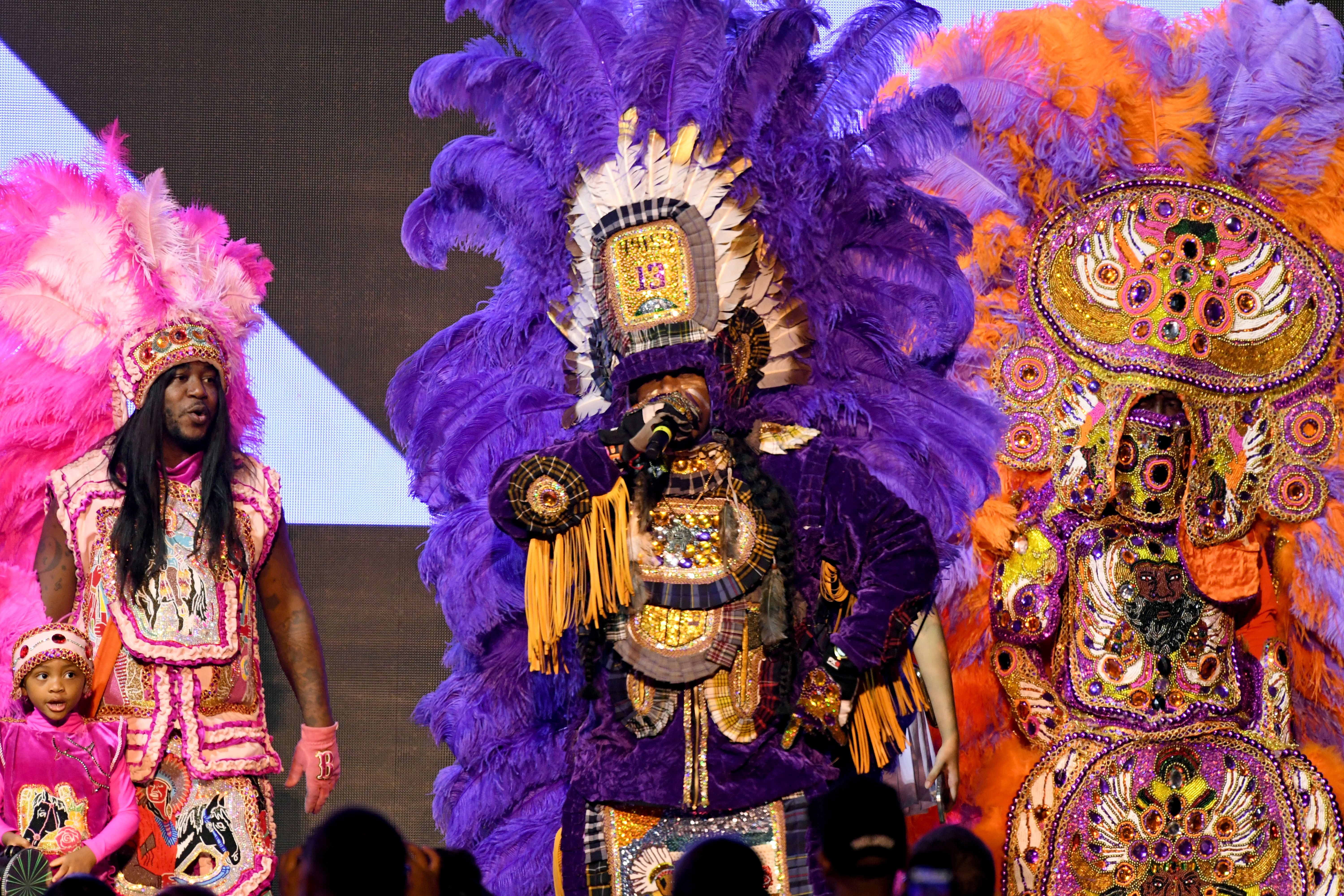 Mardi Gras Indians perform at Essence
