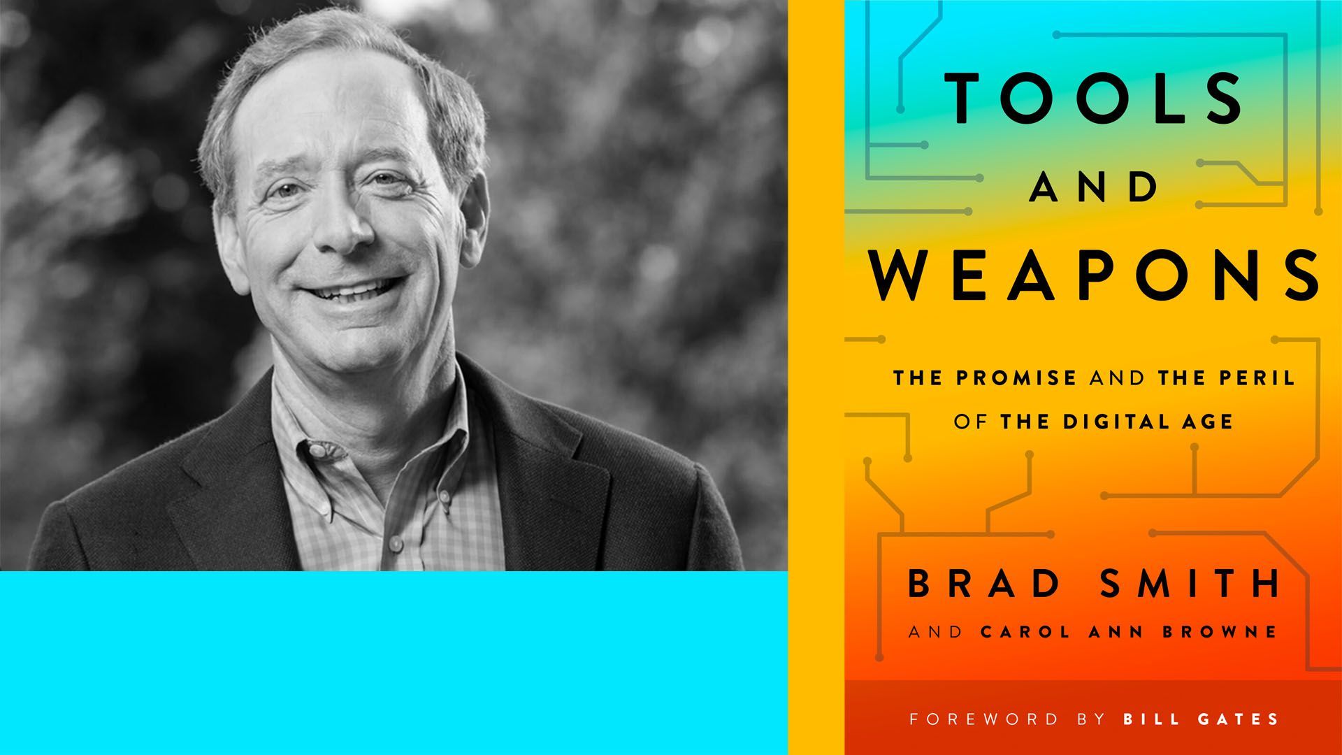 Photo collage of Brad Smith and his book, Tools and Weapons