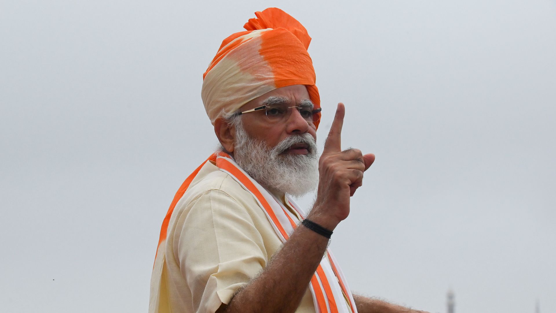India's Prime Minister Narendra Modi gestures as he delivers a speech to the nation during a ceremony to celebrate India's 74th Independence Day