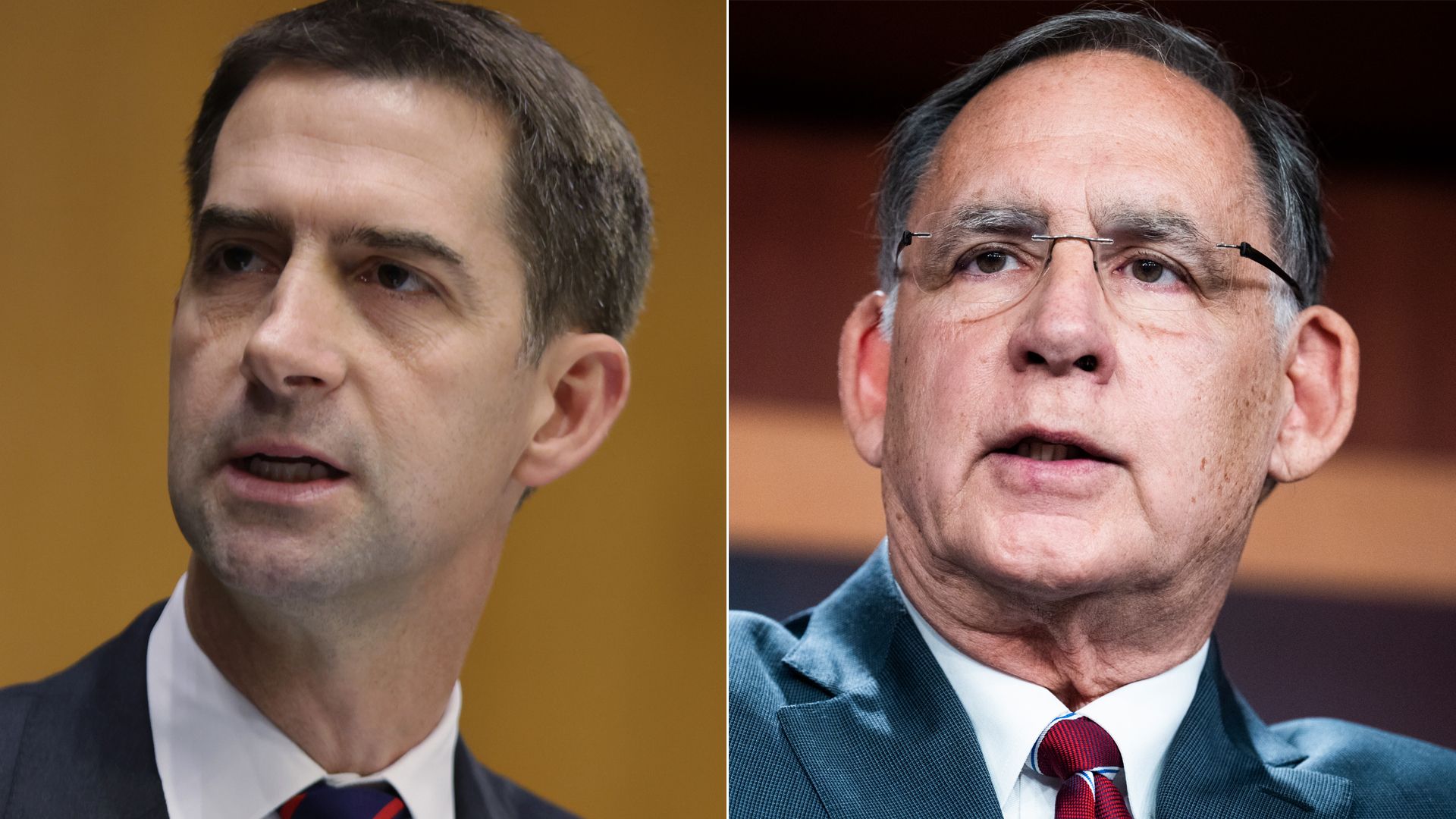 Sen. Tom Cotton; Photo: Tasos Katopodis/UPI/Bloomberg via Getty Images. Sen. John Boozman; Photo: Tom Williams/CQ-Roll Call, Inc via Getty Images