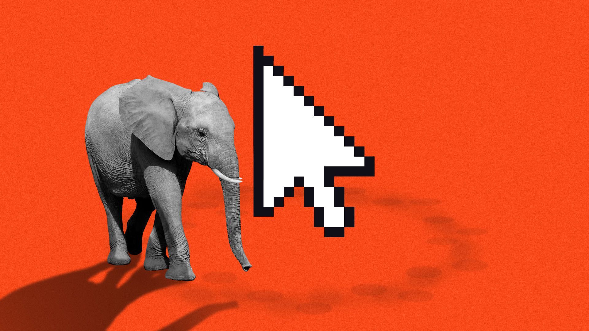 Illustration of an elephant circling a giant cursor