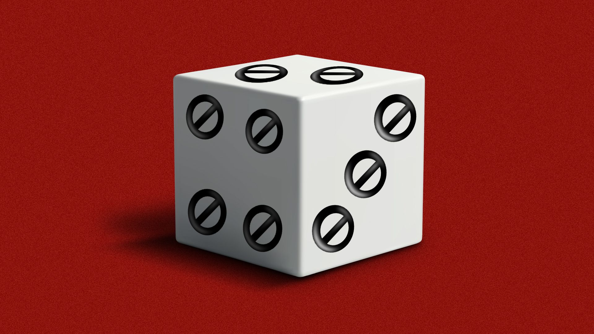 Illustration of a dice made up of "no" symbols in place of dots