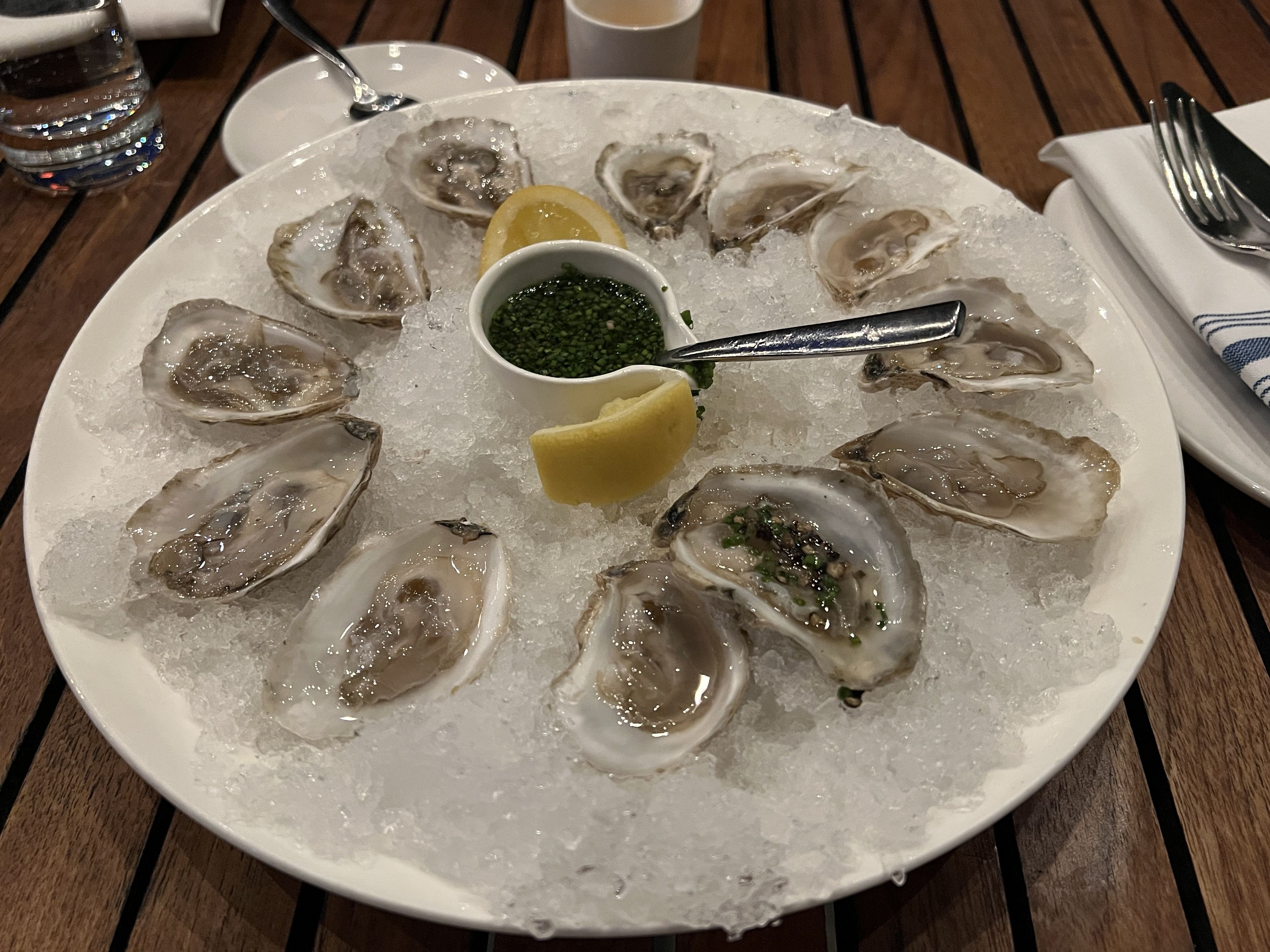 Selden Standard's oysters taste fresh and clean, with a dark mignonette.