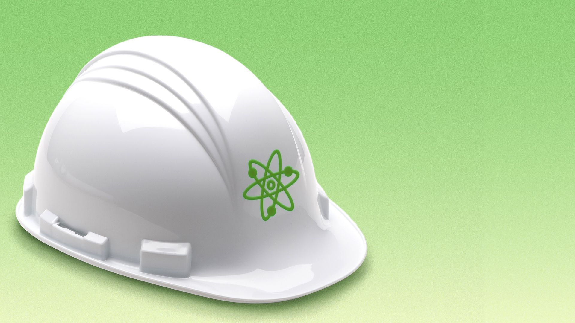 Illustration of a hardhat with an atom on the front.