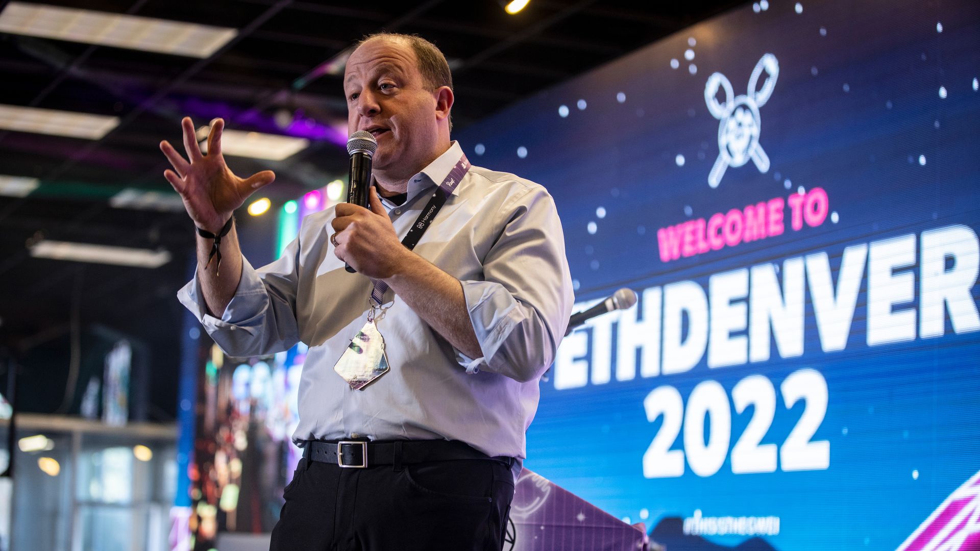 Gov. Jared Polis speaks during ETHDenver blockchain conference