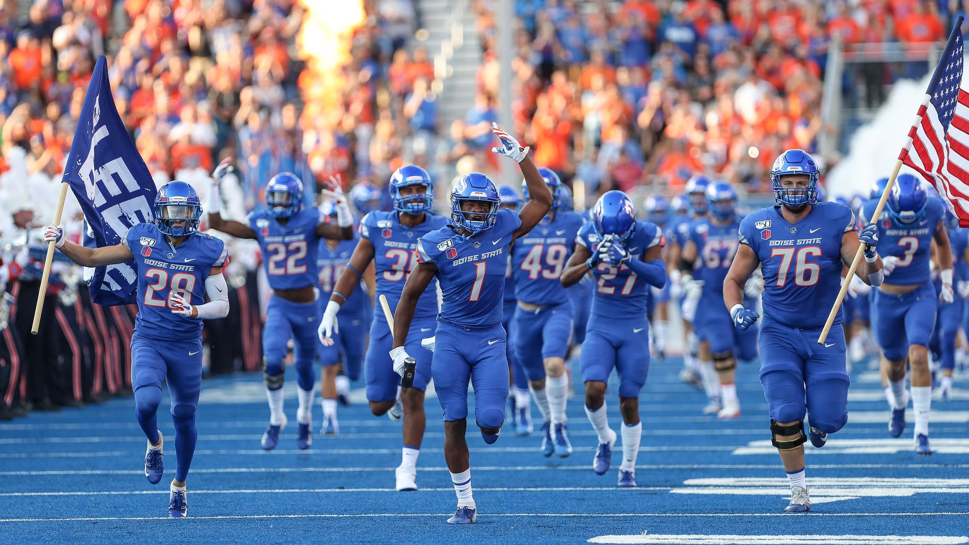 Boise State running onto the field