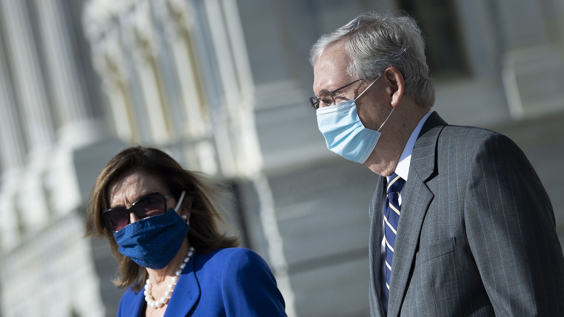 Nancy Pelosi and Mitch McConnell leaving the Capitol in July 2020.