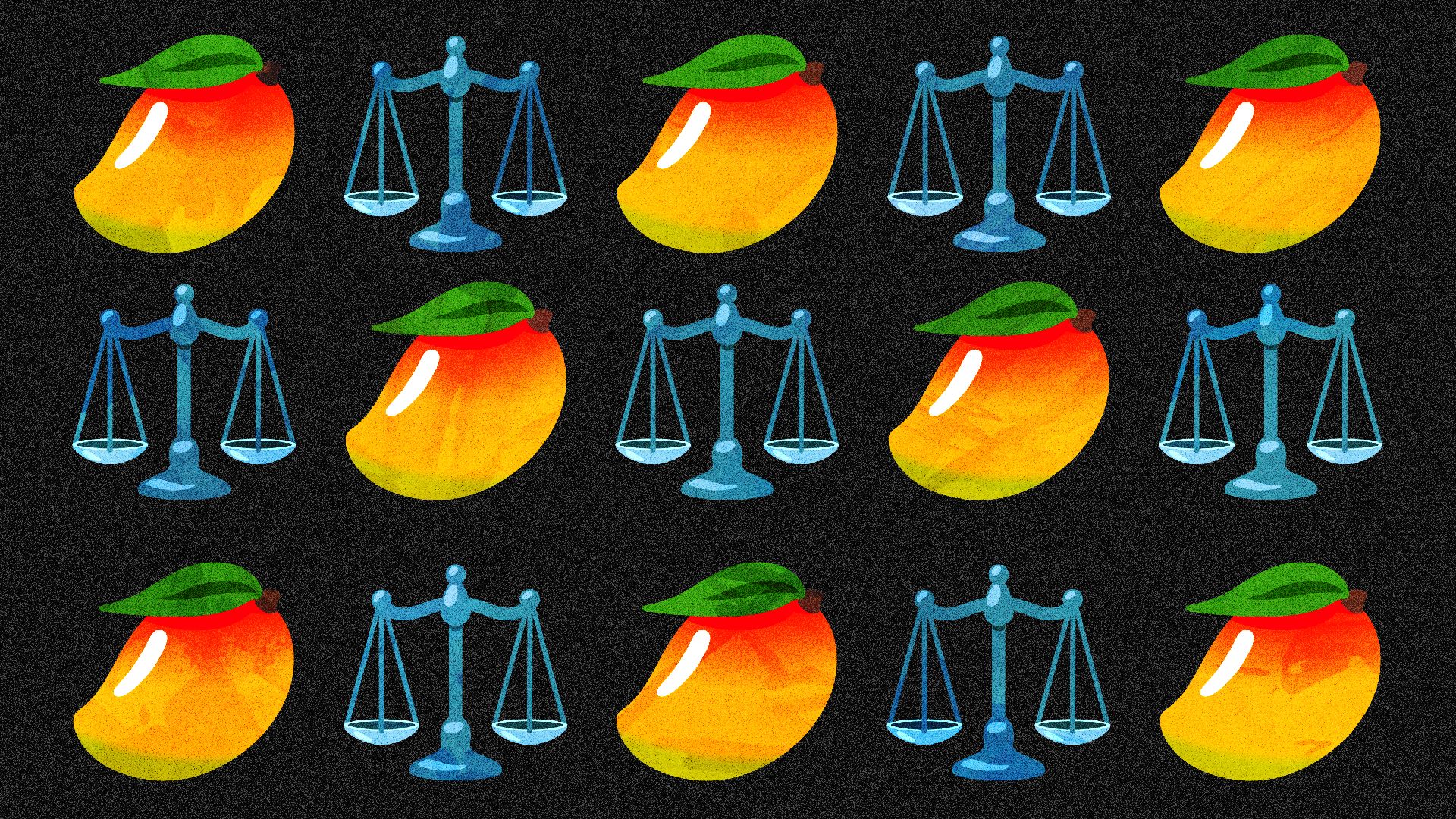 Illustration of a pattern of mangos and scales.